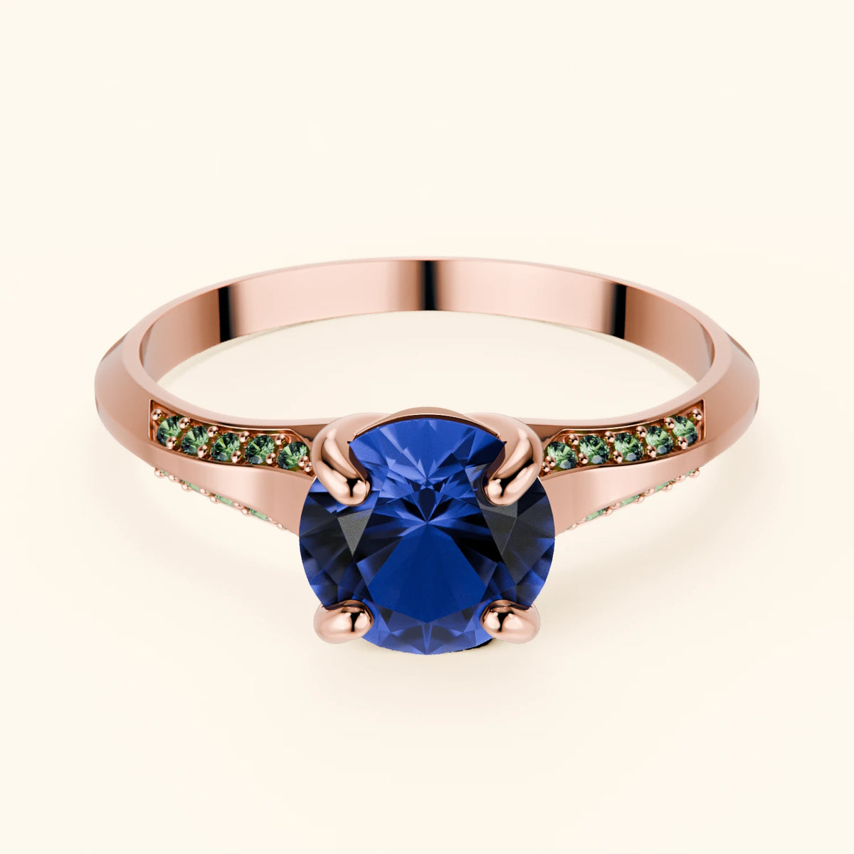 Engagement Ring Délié - 1.10ct Natural Blue Sapphire with Lab Green Diamond Side Stones