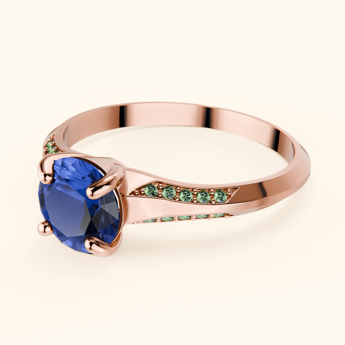 Engagement Ring Délié - 1.10ct Natural Blue Sapphire with Lab Green Diamond Side Stones