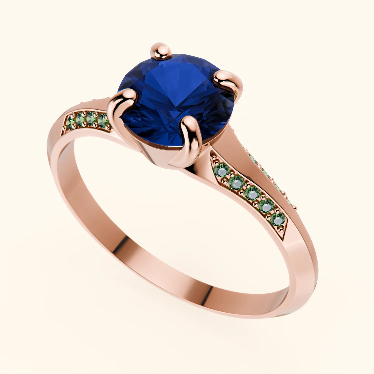 Engagement Ring Délié - 1.10ct Natural Blue Sapphire with Lab Green Diamond Side Stones