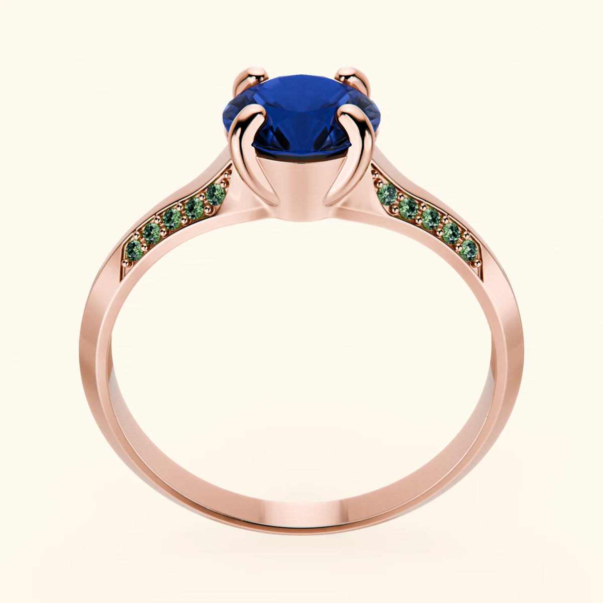 Engagement Ring Délié - 1.10ct Natural Blue Sapphire with Lab Green Diamond Side Stones