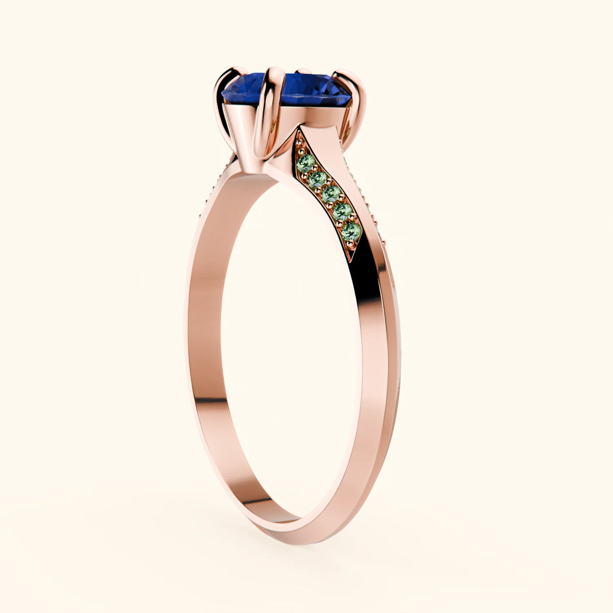 Engagement Ring Délié - 1.10ct Natural Blue Sapphire with Lab Green Diamond Side Stones