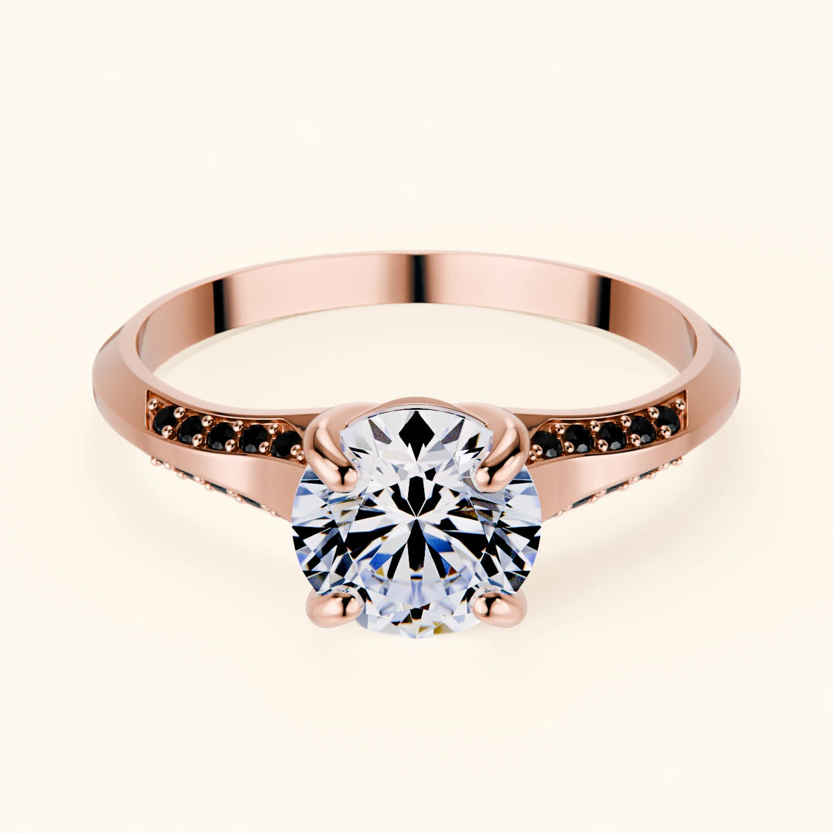 Engagement Ring Délié - 1ct Lab Diamond with Black Diamond Side Stones