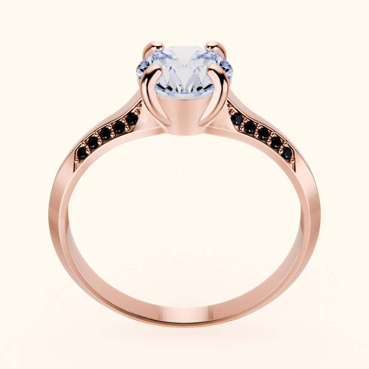 Engagement Ring Délié - 1ct Lab Diamond with Black Diamond Side Stones