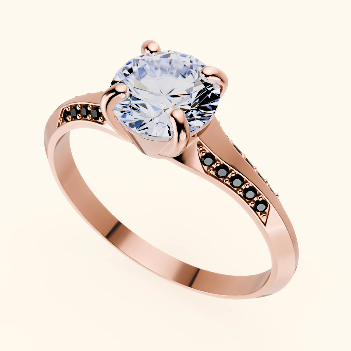 Engagement Ring Délié - 1ct Lab Diamond with Black Diamond Side Stones