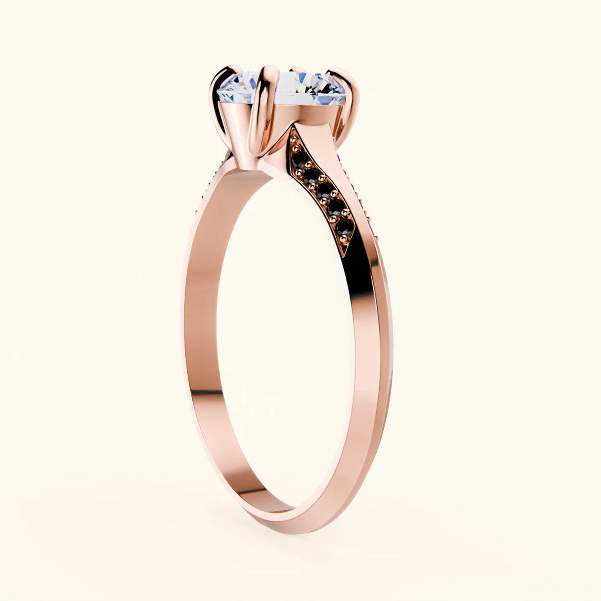 Engagement Ring Délié - 1ct Lab Diamond with Black Diamond Side Stones