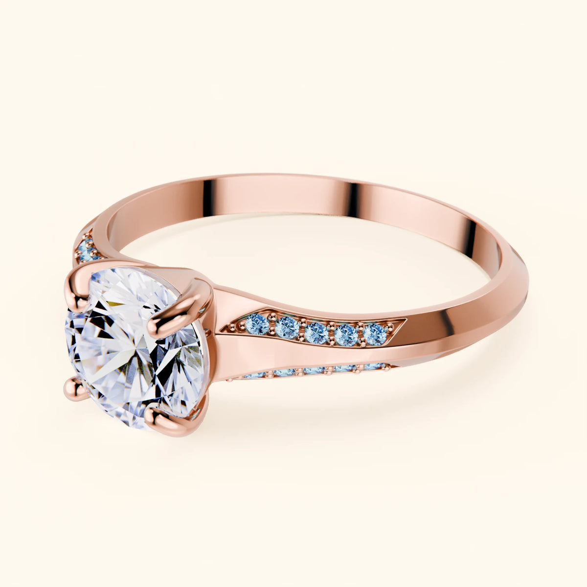 Engagement Ring Délié - 1ct Lab Diamond with Lab Blue Diamond Side Stones