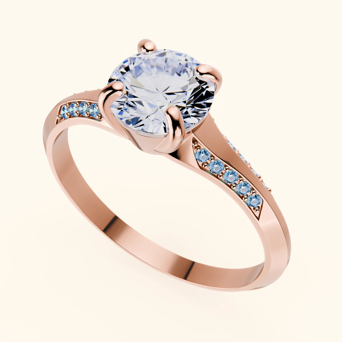 Engagement Ring Délié - 1ct Lab Diamond with Lab Blue Diamond Side Stones