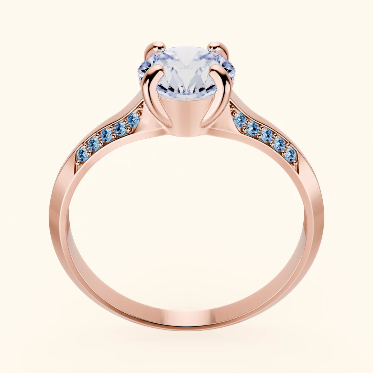Engagement Ring Délié - 1ct Lab Diamond with Lab Blue Diamond Side Stones