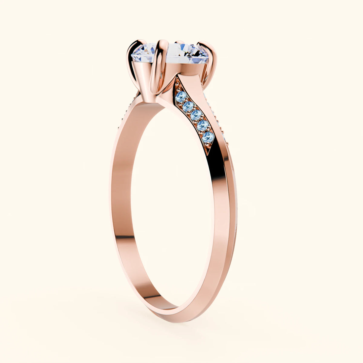 Engagement Ring Délié - 1ct Lab Diamond with Lab Blue Diamond Side Stones
