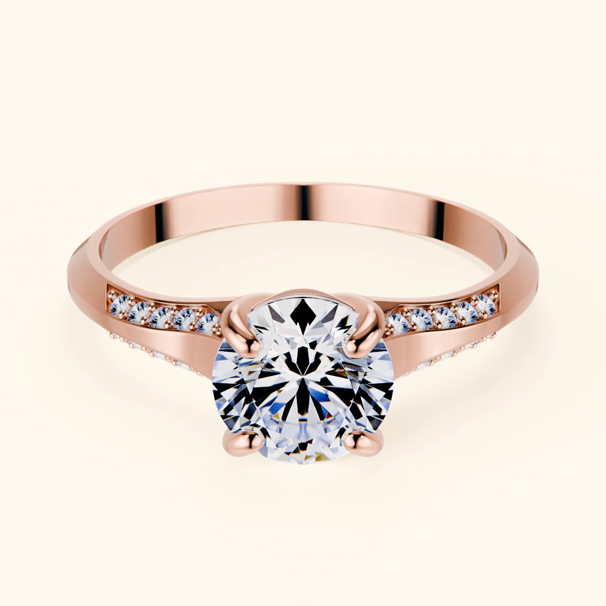 Engagement Ring Délié - 1ct Natural Diamond with Natural Diamond Side Stones