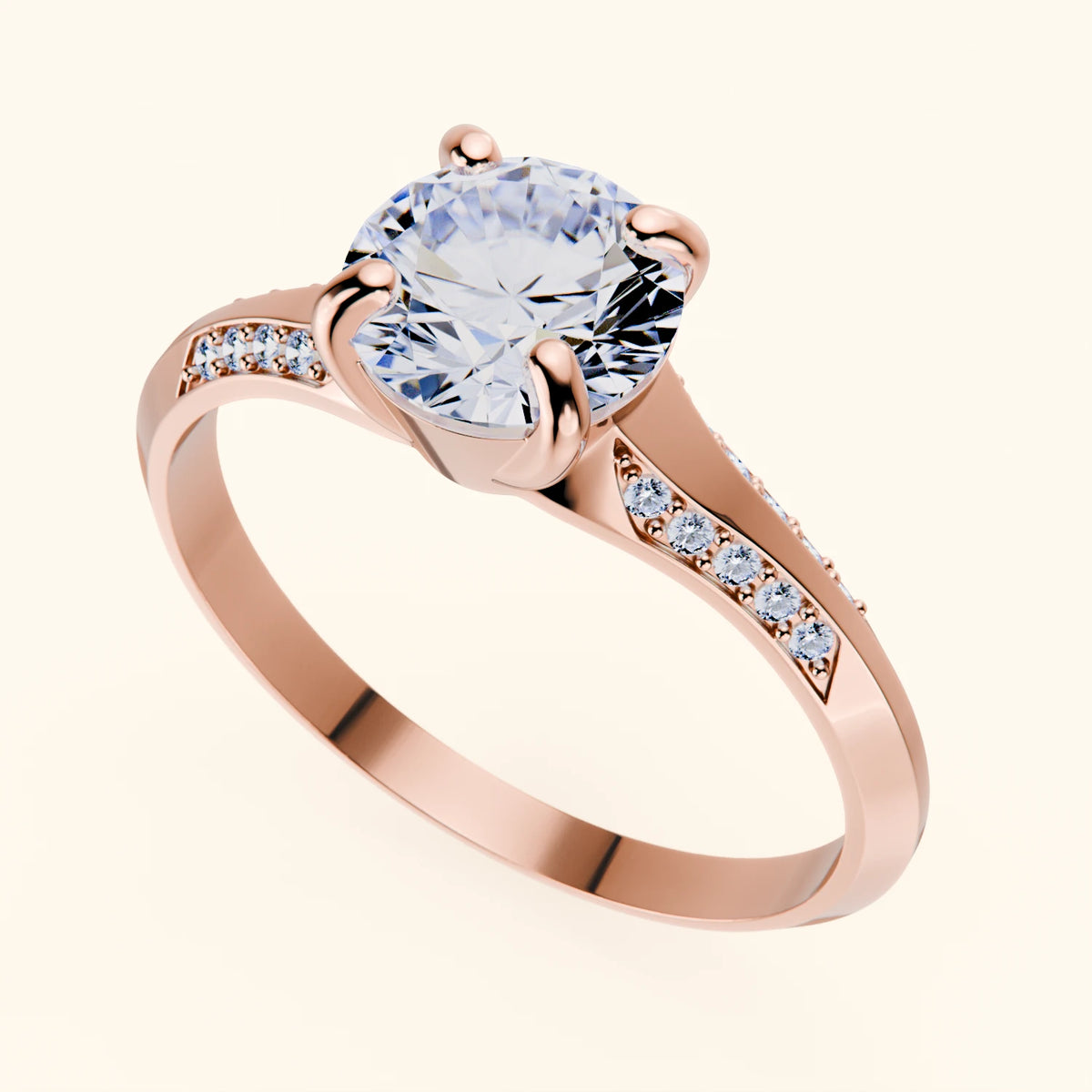 Engagement Ring Délié - 1ct Natural Diamond with Natural Diamond Side Stones