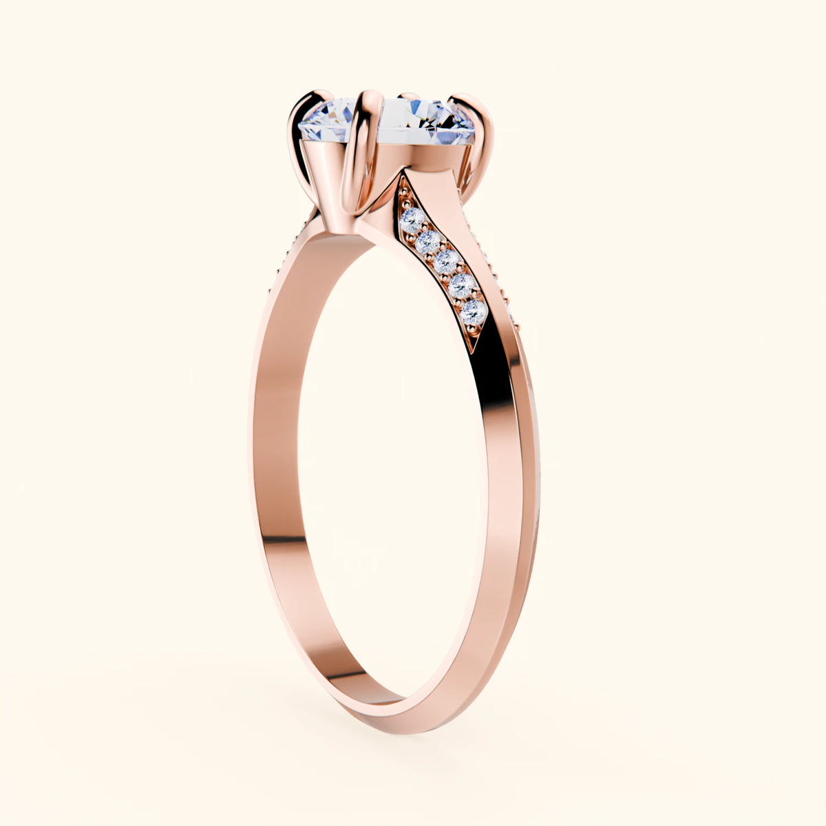 Engagement Ring Délié - 1ct Natural Diamond with Natural Diamond Side Stones