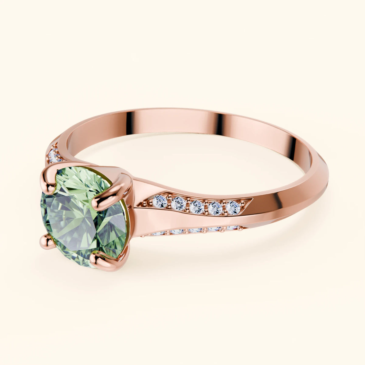 Engagement Ring Délié - 1ct Lab Green Diamond with Natural Diamond Side Stones