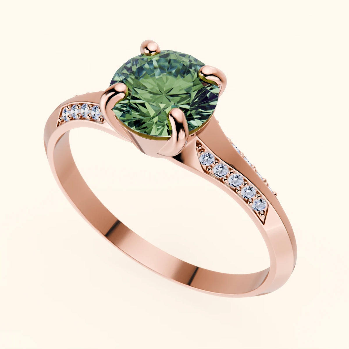 Engagement Ring Délié - 1ct Lab Green Diamond with Natural Diamond Side Stones