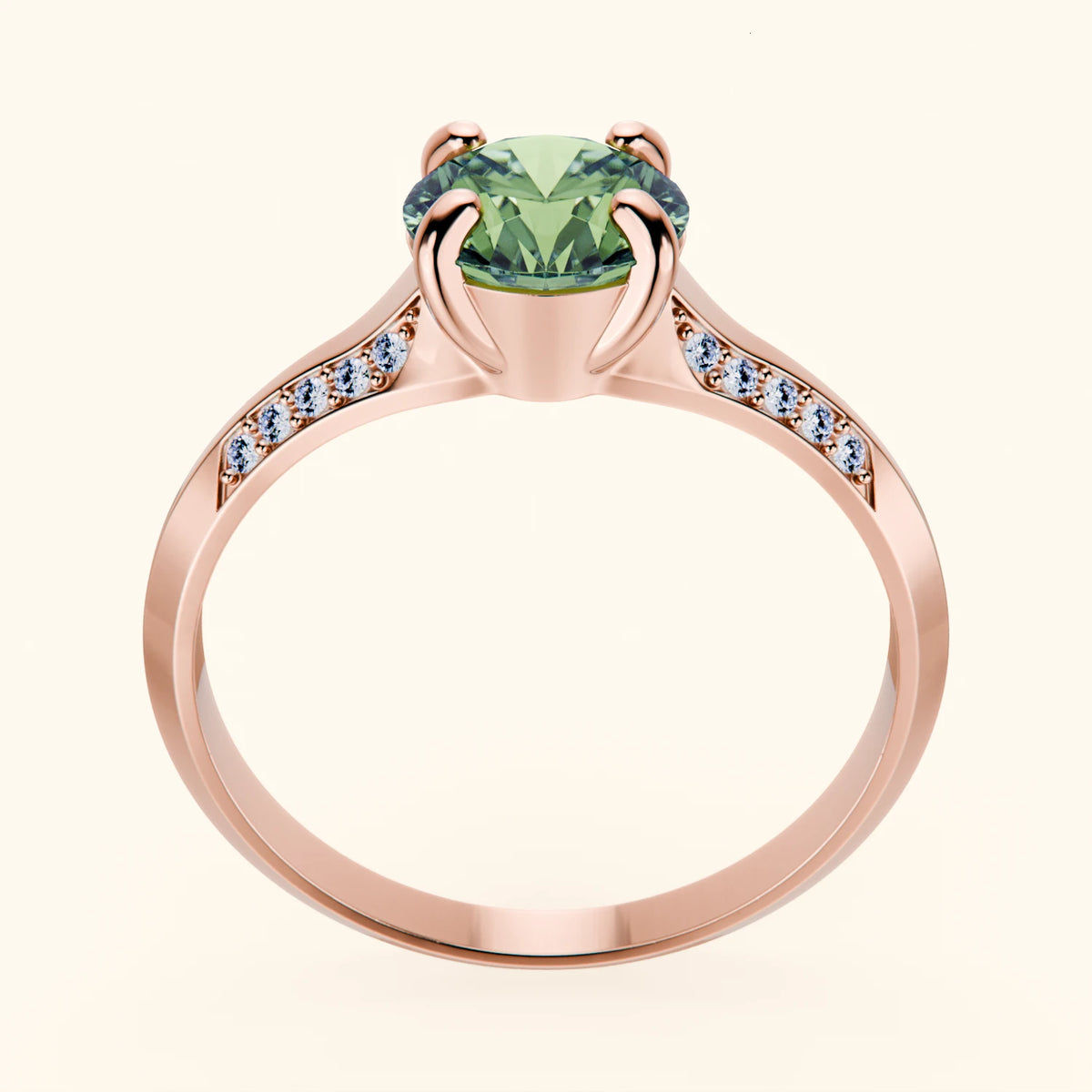 Engagement Ring Délié - 1ct Lab Green Diamond with Natural Diamond Side Stones
