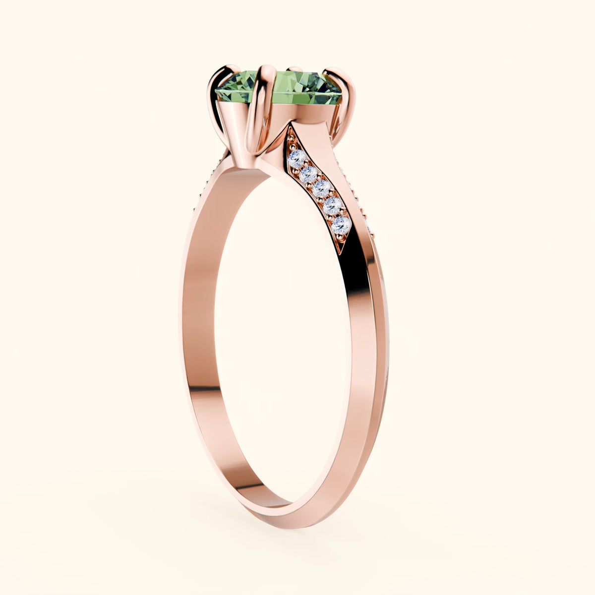 Engagement Ring Délié - 1ct Lab Green Diamond with Natural Diamond Side Stones
