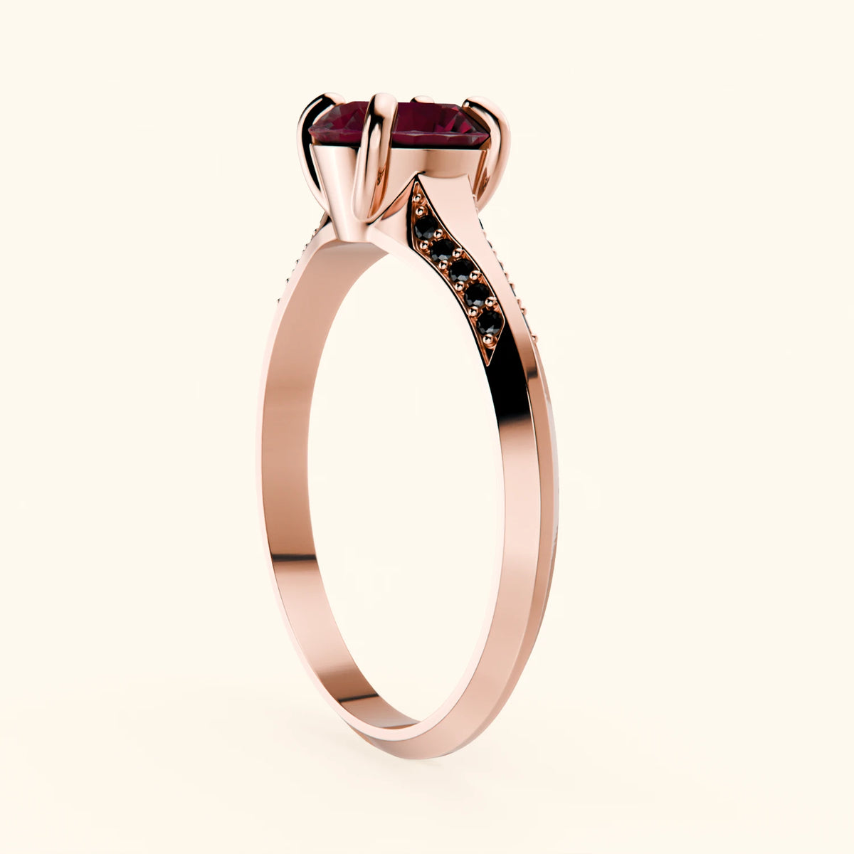 Engagement Ring Délié - 1.10ct Natural Ruby with Black Diamond Side Stones