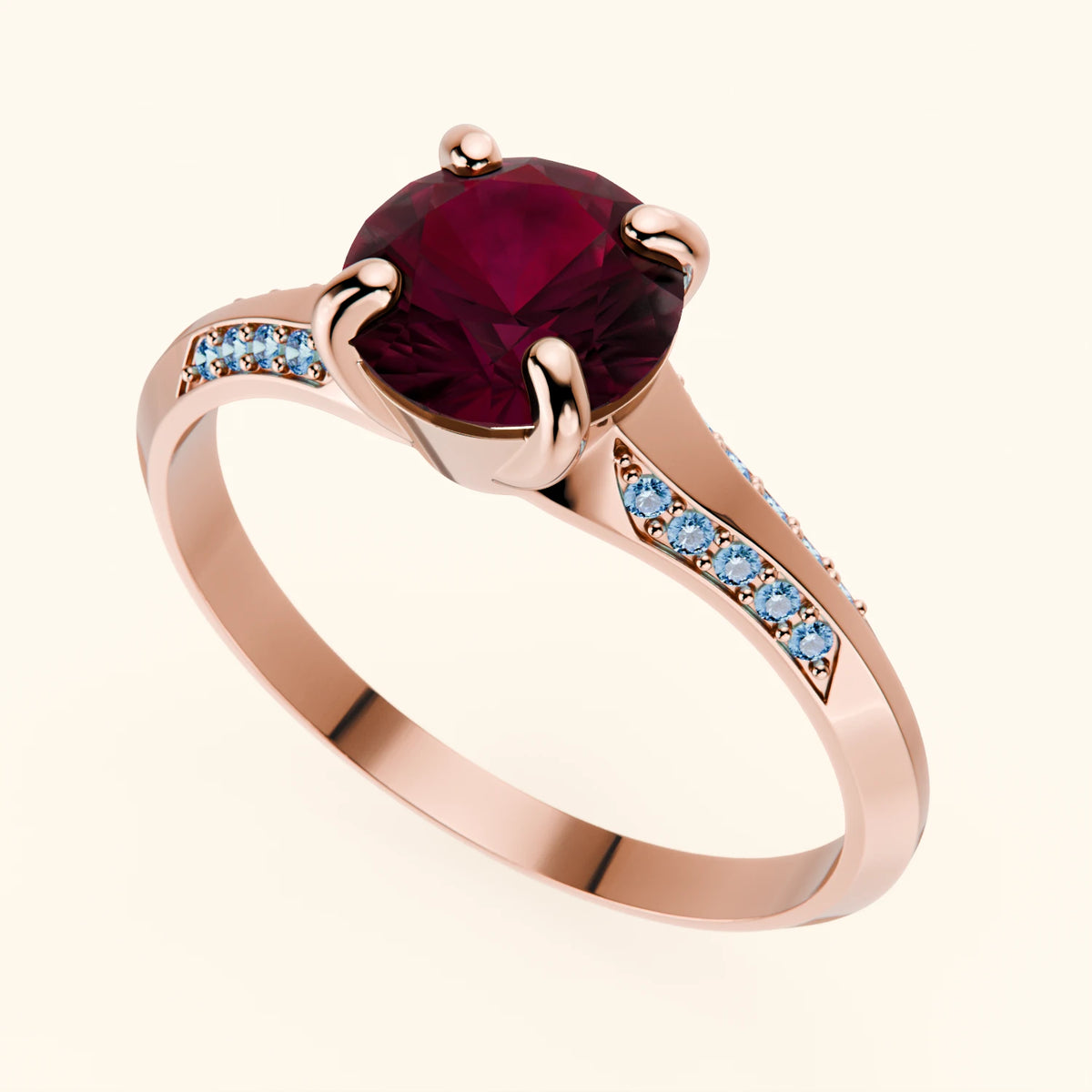 Engagement Ring Délié - 1.10ct Natural Ruby with Lab Blue Diamond Side Stones