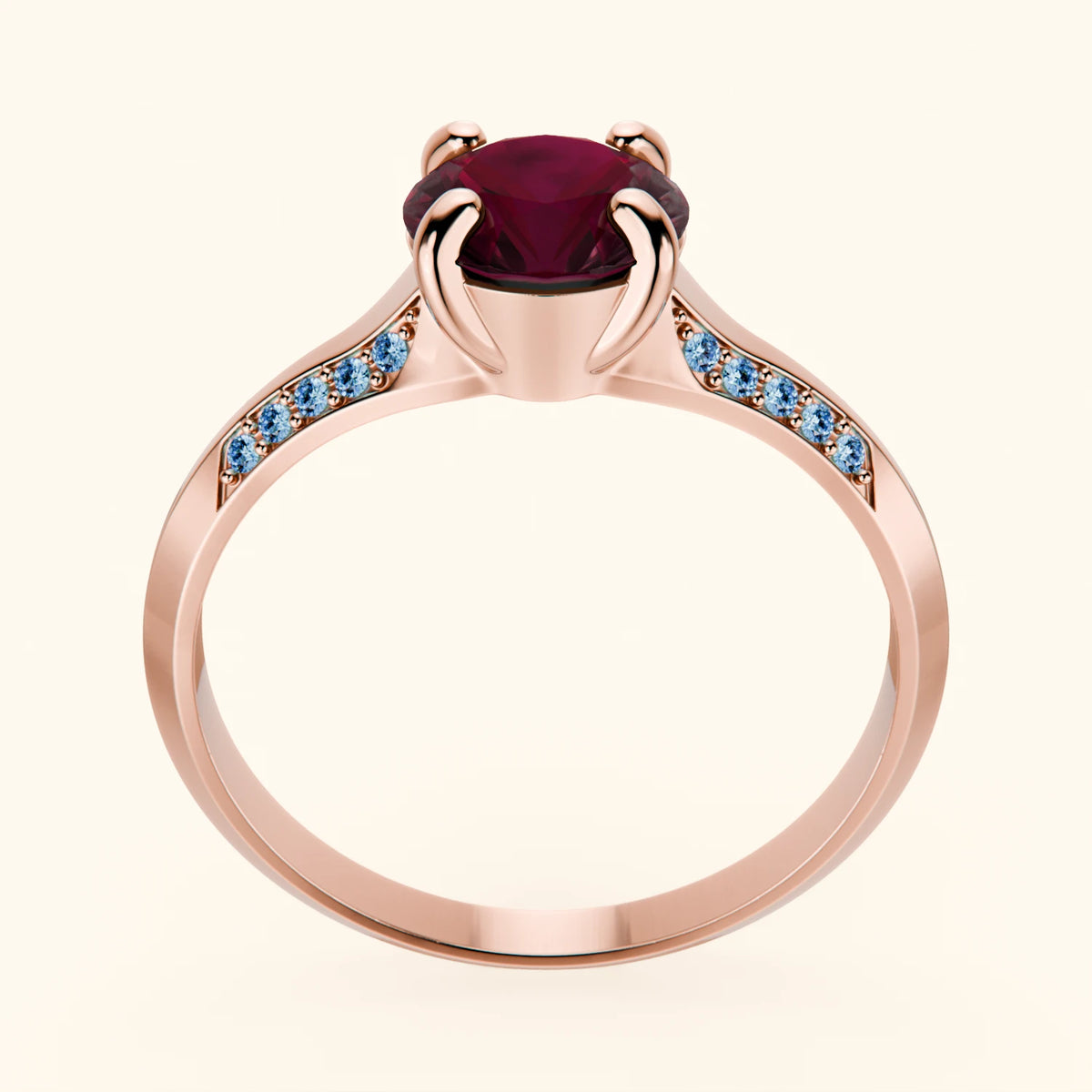 Engagement Ring Délié - 1.10ct Natural Ruby with Lab Blue Diamond Side Stones