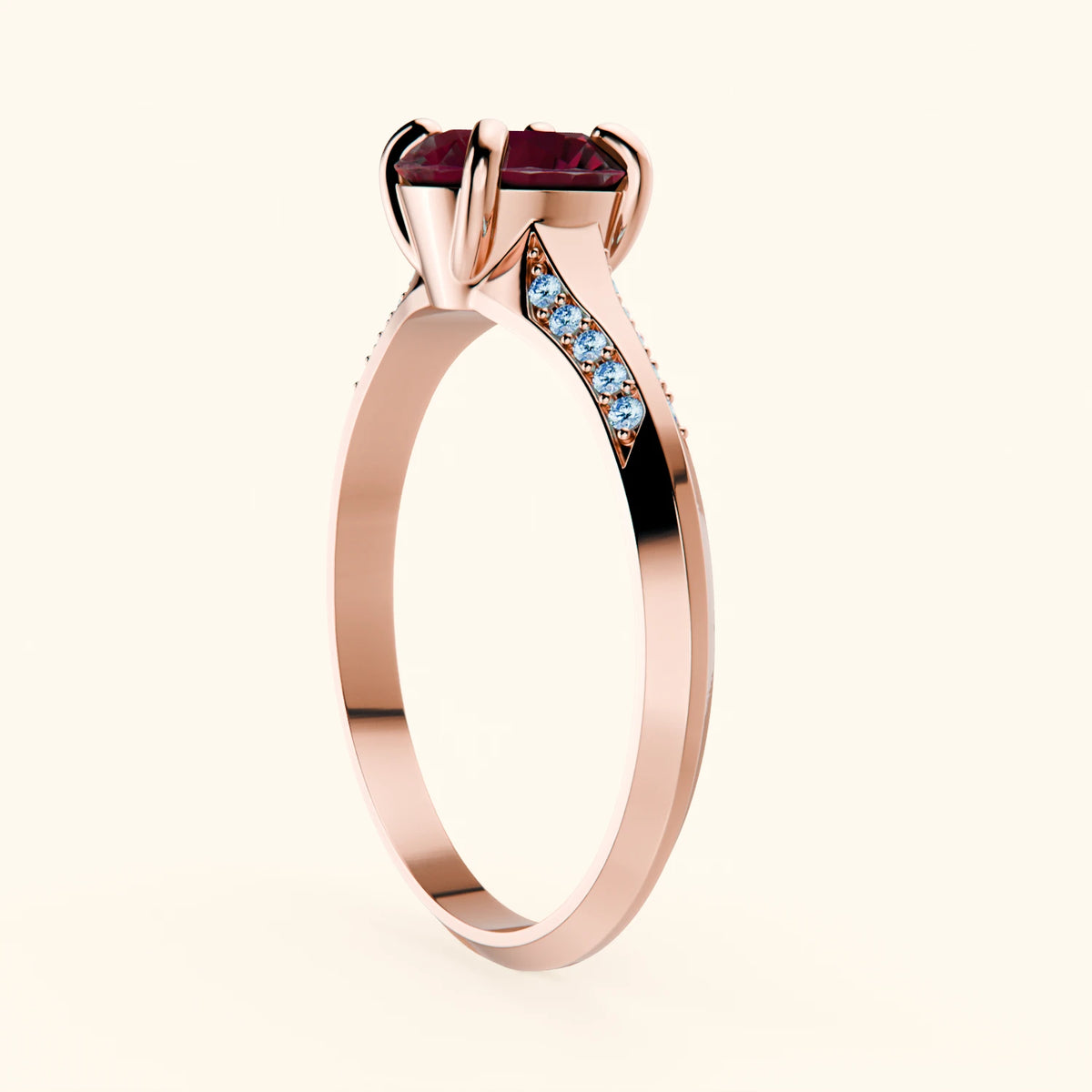 Engagement Ring Délié - 1.10ct Natural Ruby with Lab Blue Diamond Side Stones