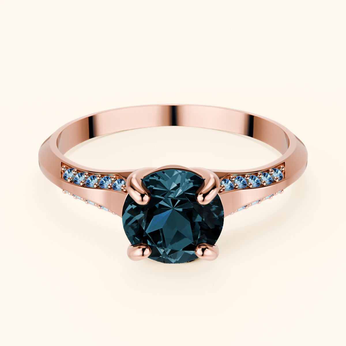 Engagement Ring Délié - 0.85ct London Blue Topaz with Lab Blue Diamond Side Stones