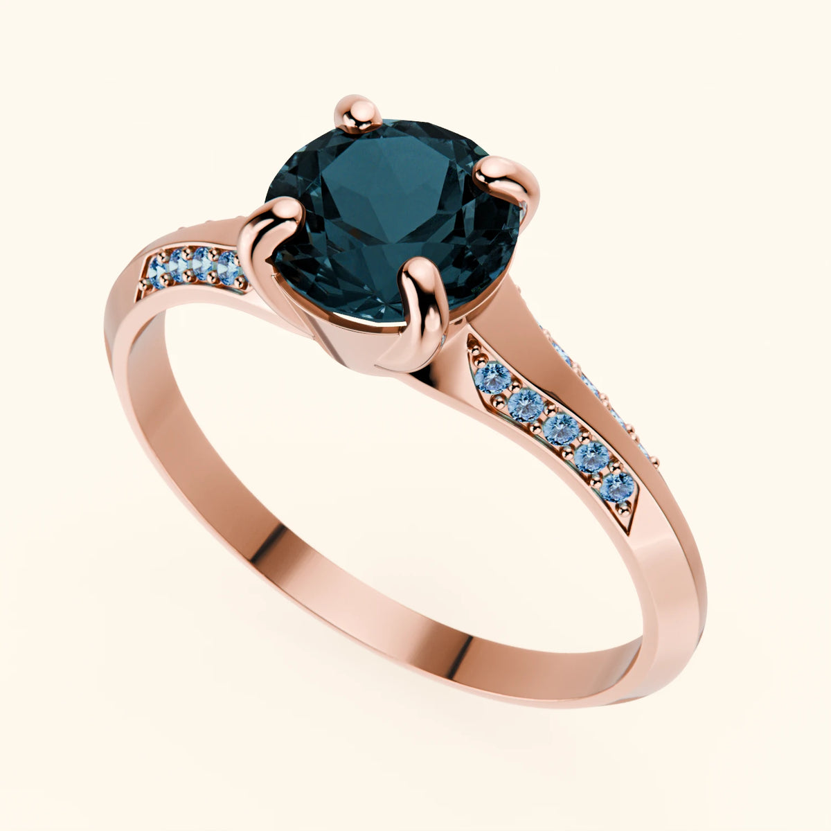 Engagement Ring Délié - 0.85ct London Blue Topaz with Lab Blue Diamond Side Stones