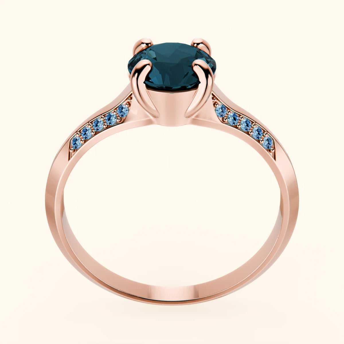 Engagement Ring Délié - 0.85ct London Blue Topaz with Lab Blue Diamond Side Stones