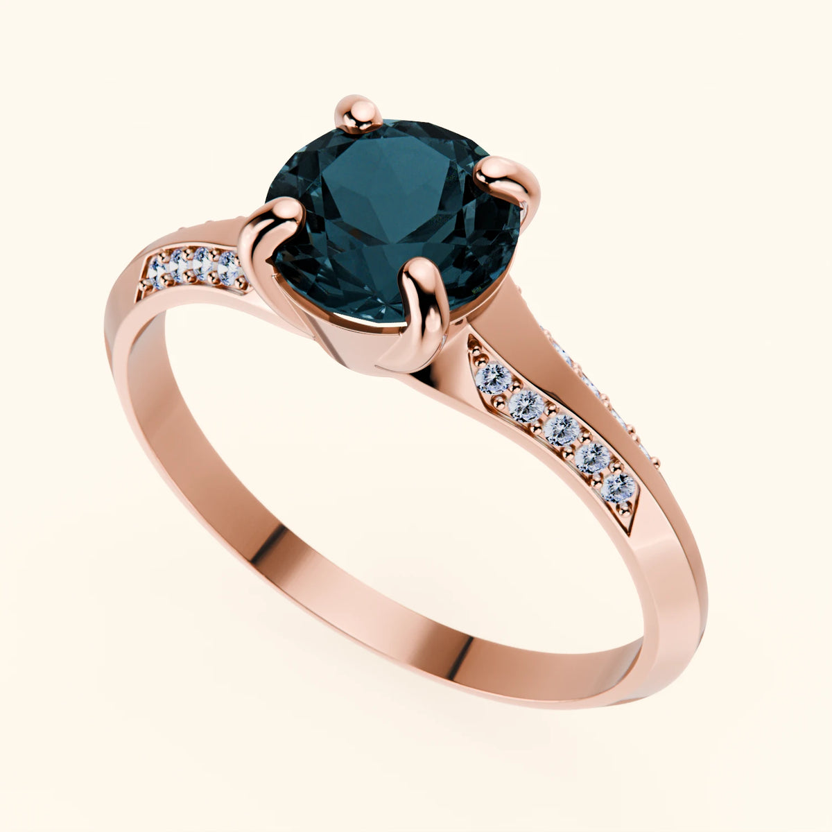 Pierścionek zaręczynowy Délié – Topaz London Blue 0,85 ct, kamienie boczne: diament laboratoryjny
