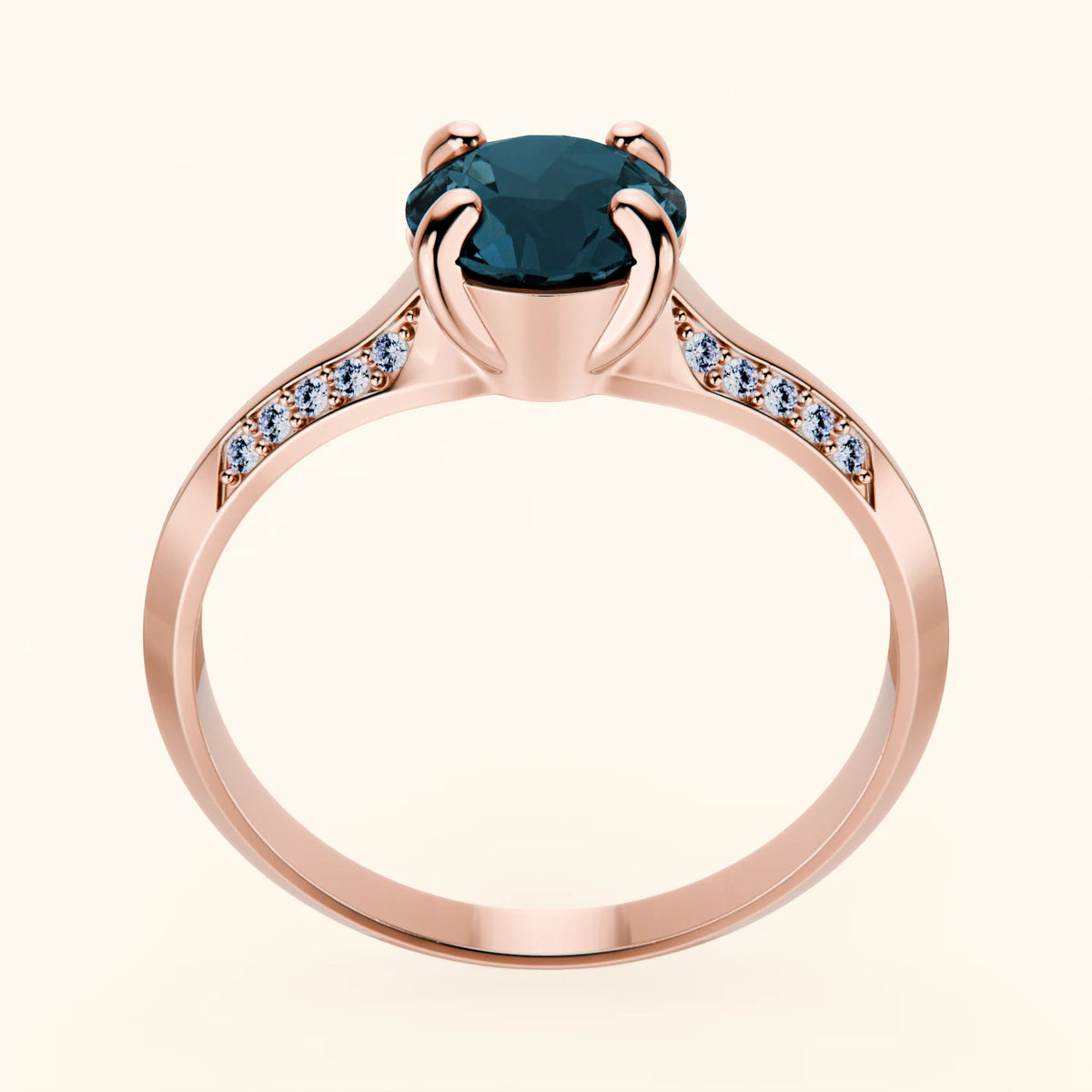 Pierścionek zaręczynowy Délié – Topaz London Blue 0,85 ct, kamienie boczne: diament laboratoryjny