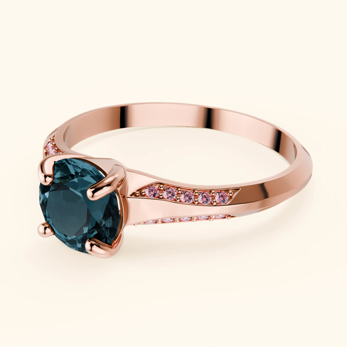 Pierścionek zaręczynowy Délié – Topaz London Blue 0,85 ct, kamienie boczne: różowy diament laboratoryjny