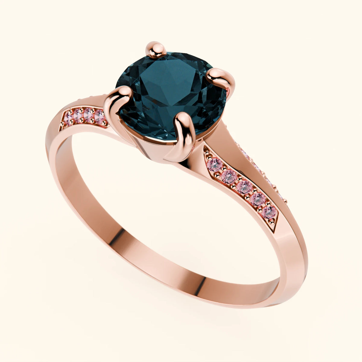 Pierścionek zaręczynowy Délié – Topaz London Blue 0,85 ct, kamienie boczne: różowy diament laboratoryjny