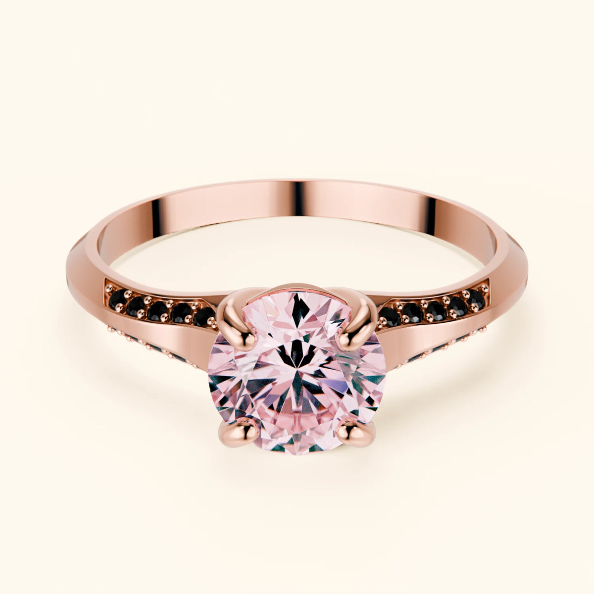 Engagement Ring Délié - 1ct Lab Pink Diamond with Black Diamond Side Stones
