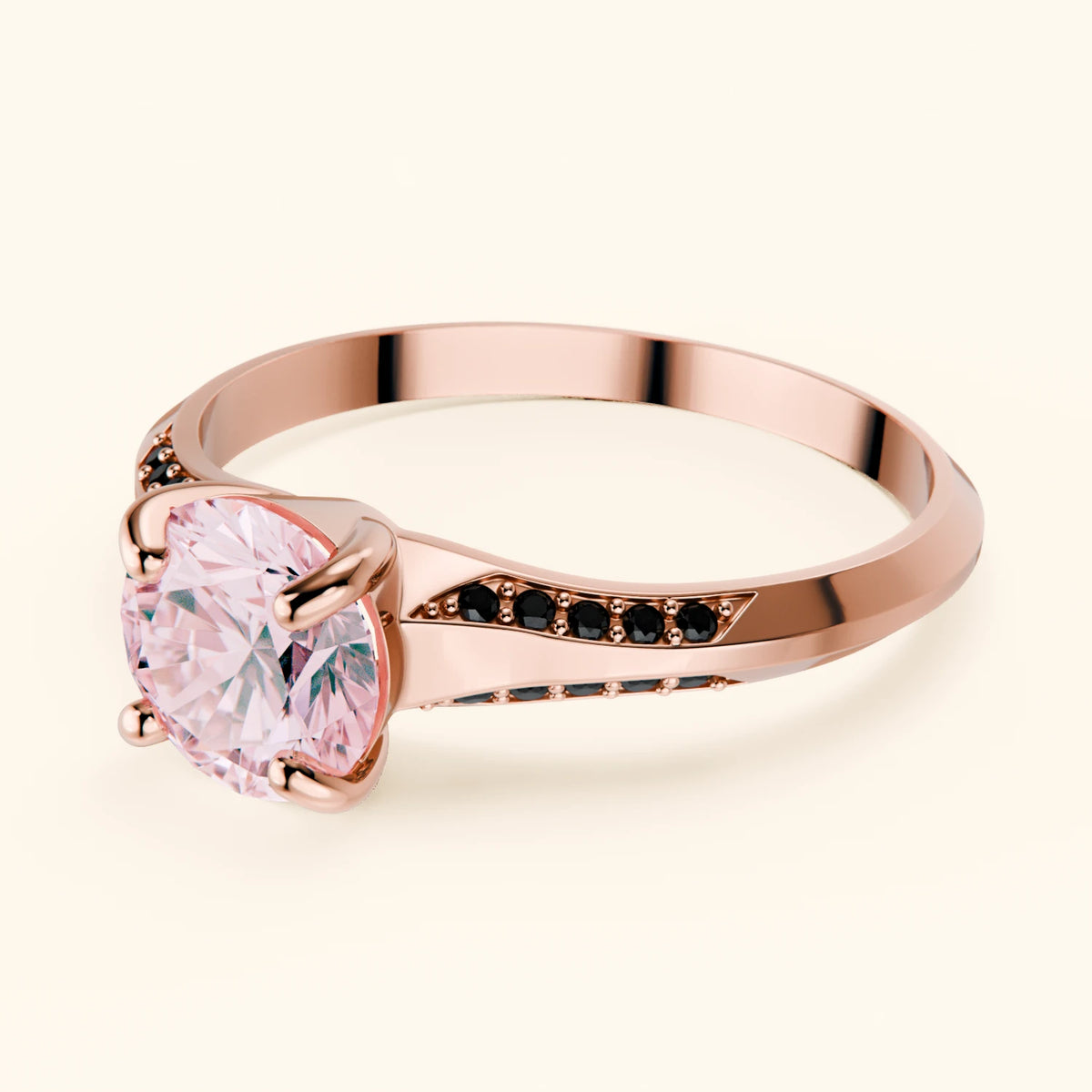 Engagement Ring Délié - 1ct Lab Pink Diamond with Black Diamond Side Stones
