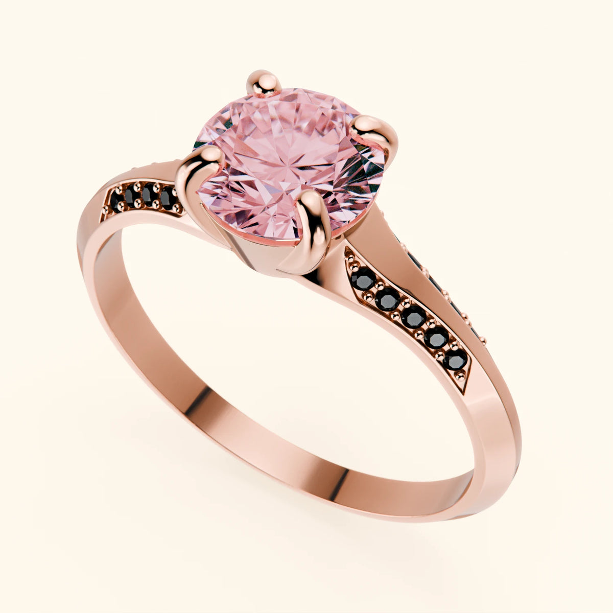 Engagement Ring Délié - 1ct Lab Pink Diamond with Black Diamond Side Stones