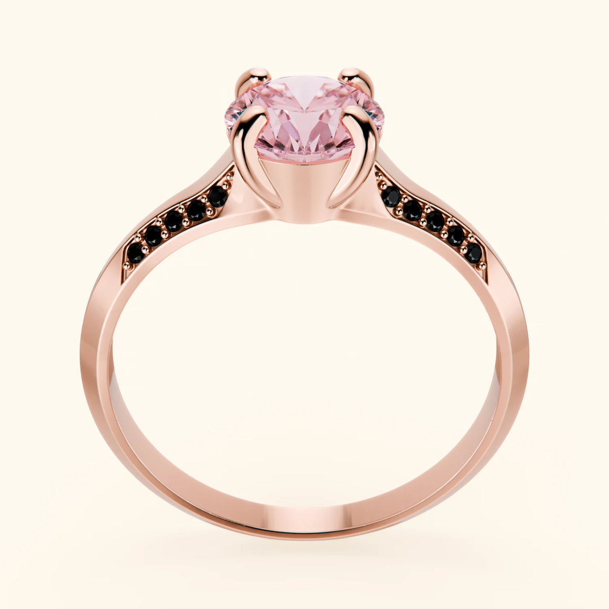 Engagement Ring Délié - 1ct Lab Pink Diamond with Black Diamond Side Stones