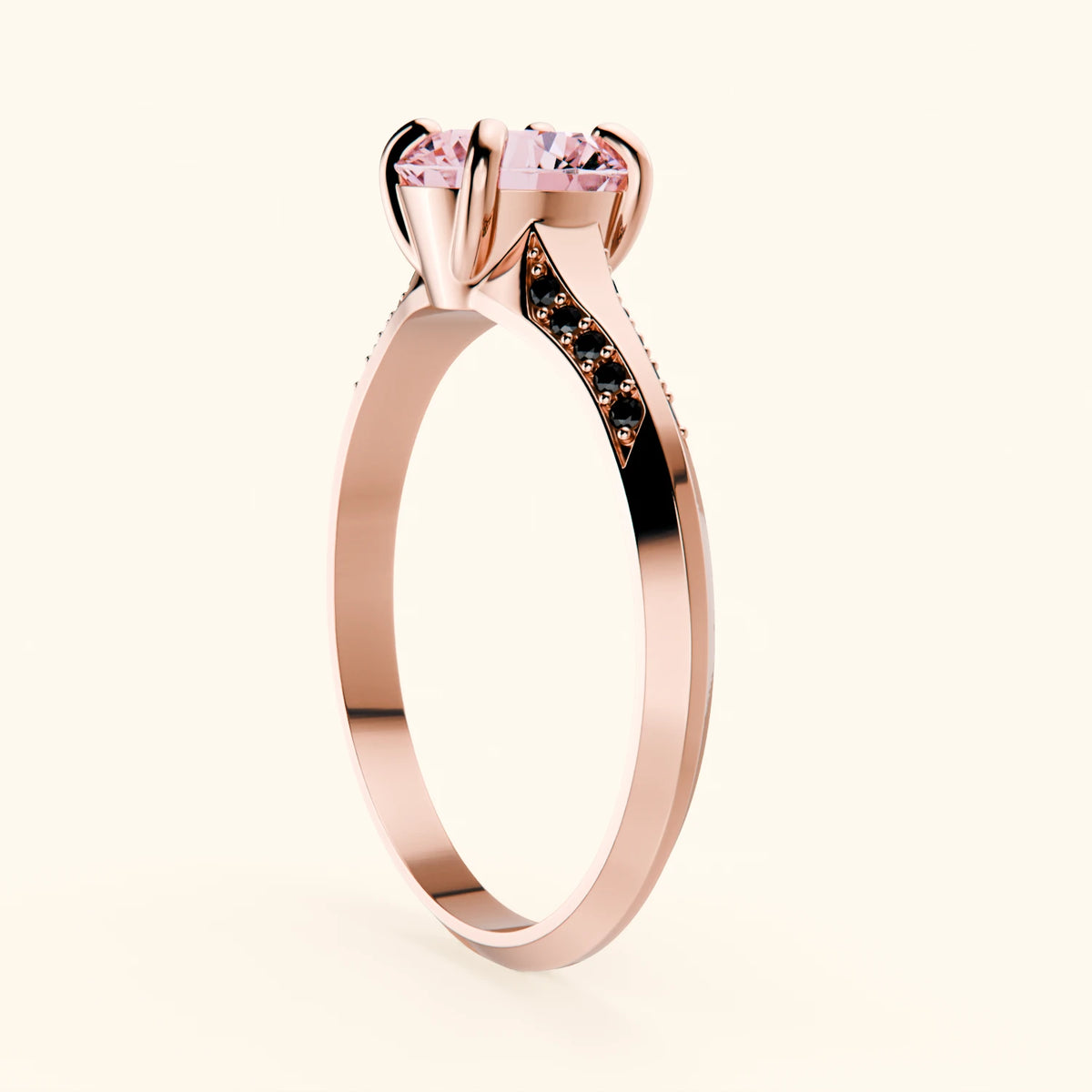 Engagement Ring Délié - 1ct Lab Pink Diamond with Black Diamond Side Stones