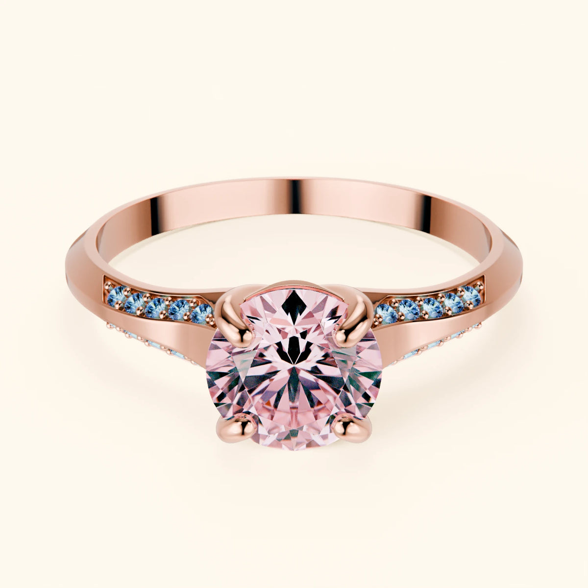 Engagement Ring Délié - 1ct Lab Pink Diamond with Lab Blue Diamond Side Stones