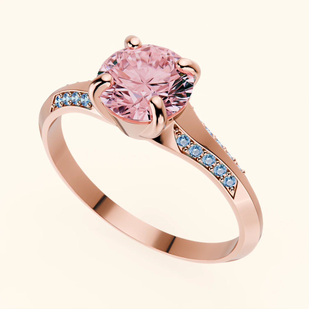 Engagement Ring Délié - 1ct Lab Pink Diamond with Lab Blue Diamond Side Stones