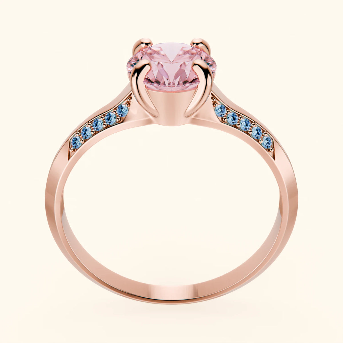 Engagement Ring Délié - 1ct Lab Pink Diamond with Lab Blue Diamond Side Stones