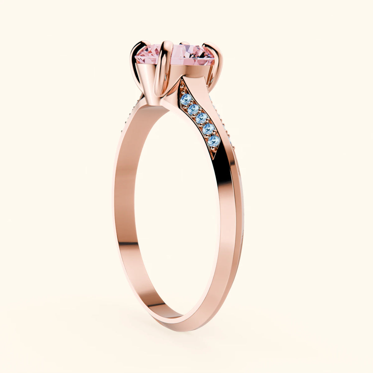 Engagement Ring Délié - 1ct Lab Pink Diamond with Lab Blue Diamond Side Stones