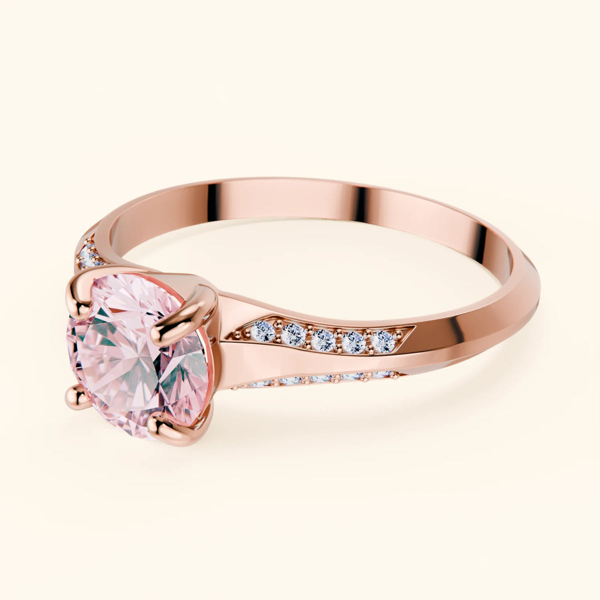 Engagement Ring Délié - 1ct Lab Pink Diamond with Natural Diamond Side Stones