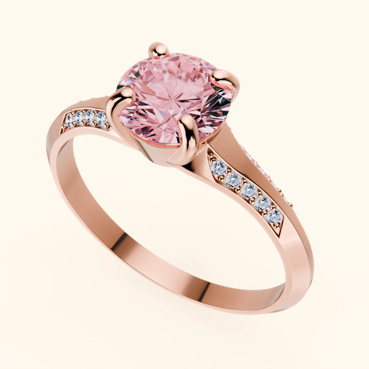 Engagement Ring Délié - 1ct Lab Pink Diamond with Natural Diamond Side Stones
