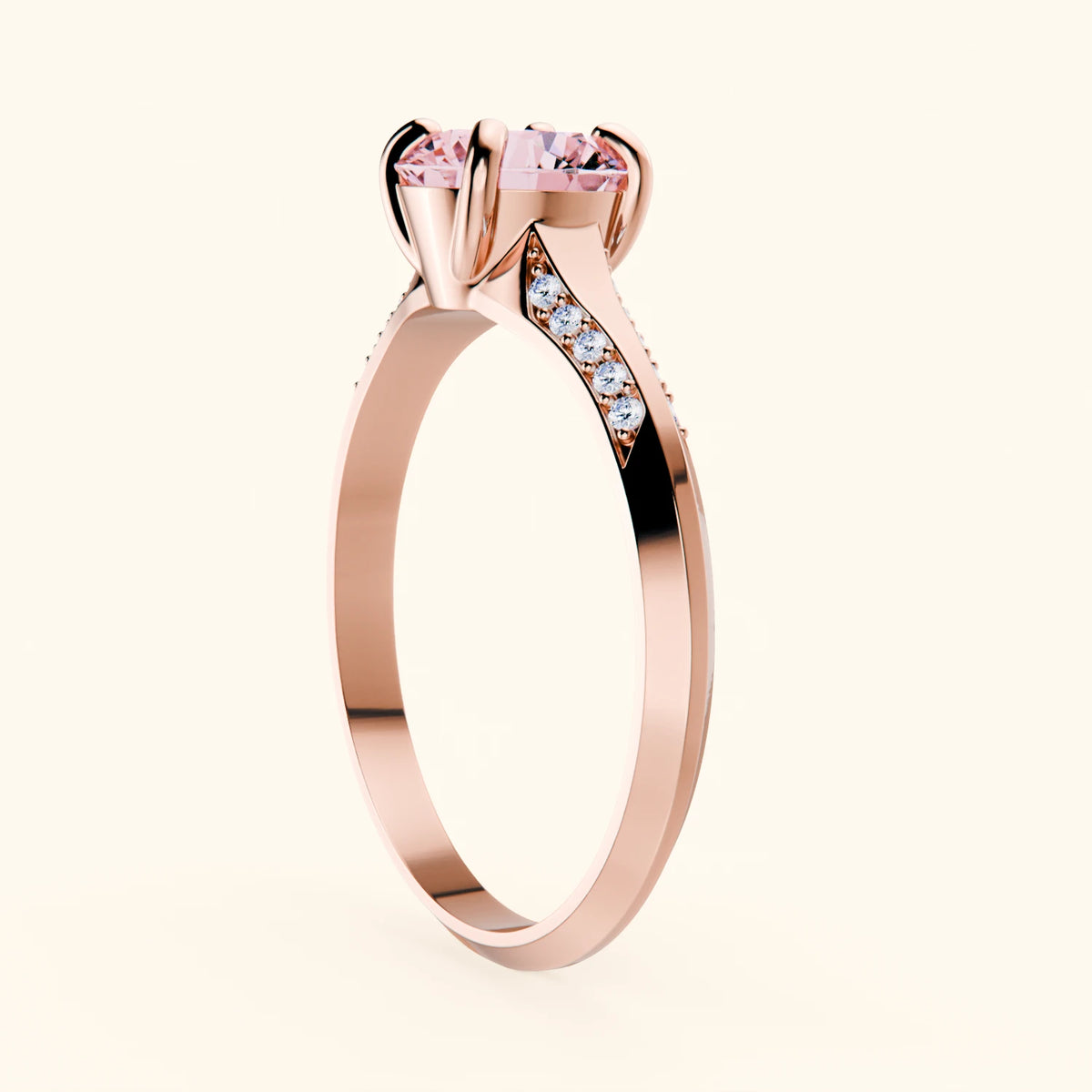 Engagement Ring Délié - 1ct Lab Pink Diamond with Natural Diamond Side Stones
