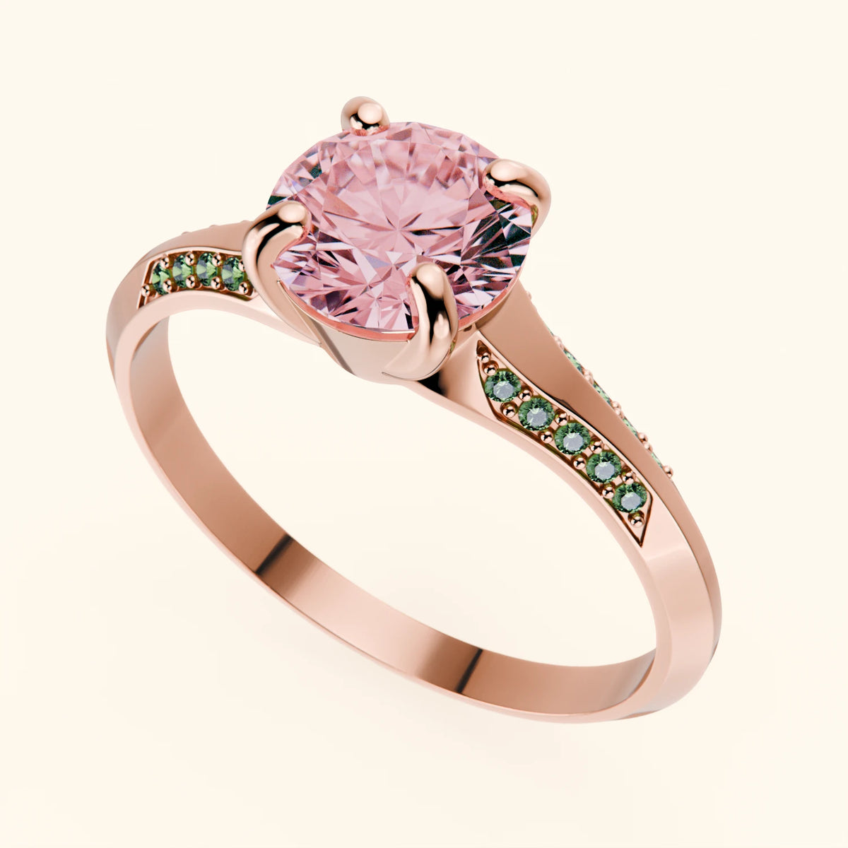 Engagement Ring Délié - 1ct Lab Pink Diamond with Lab Green Diamond Side Stones