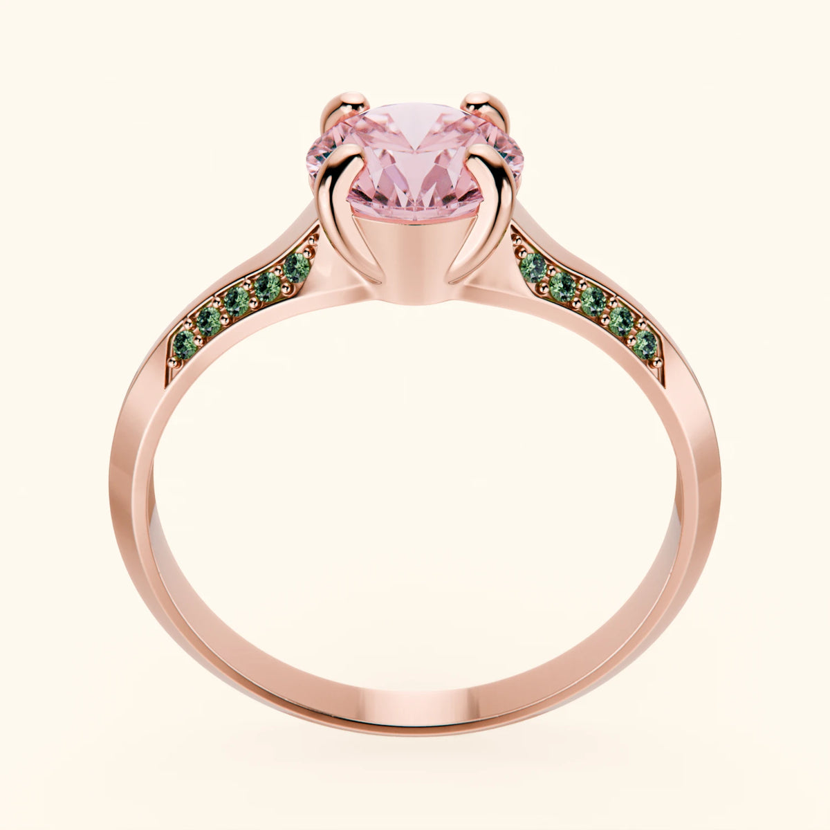 Engagement Ring Délié - 1ct Lab Pink Diamond with Lab Green Diamond Side Stones