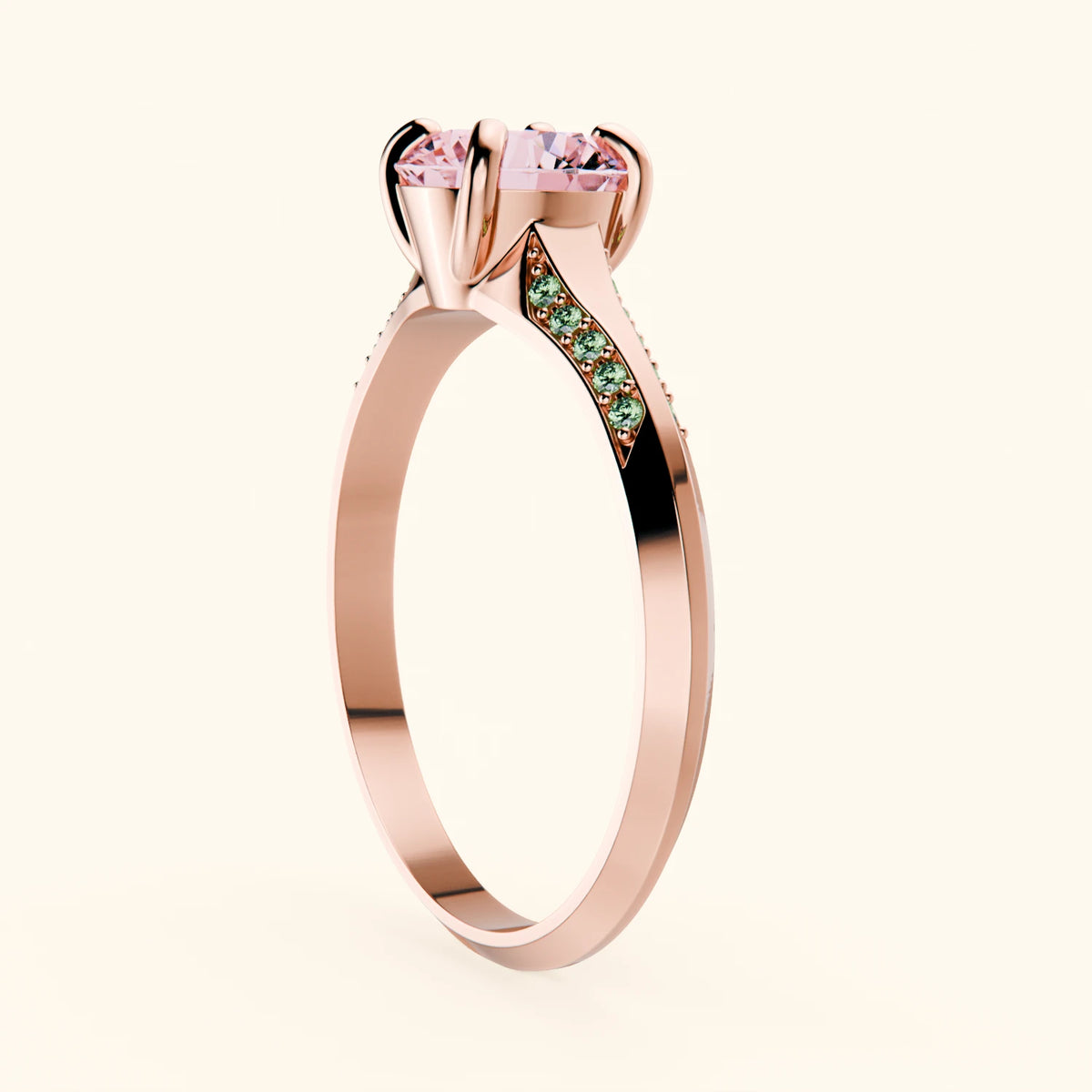 Engagement Ring Délié - 1ct Lab Pink Diamond with Lab Green Diamond Side Stones