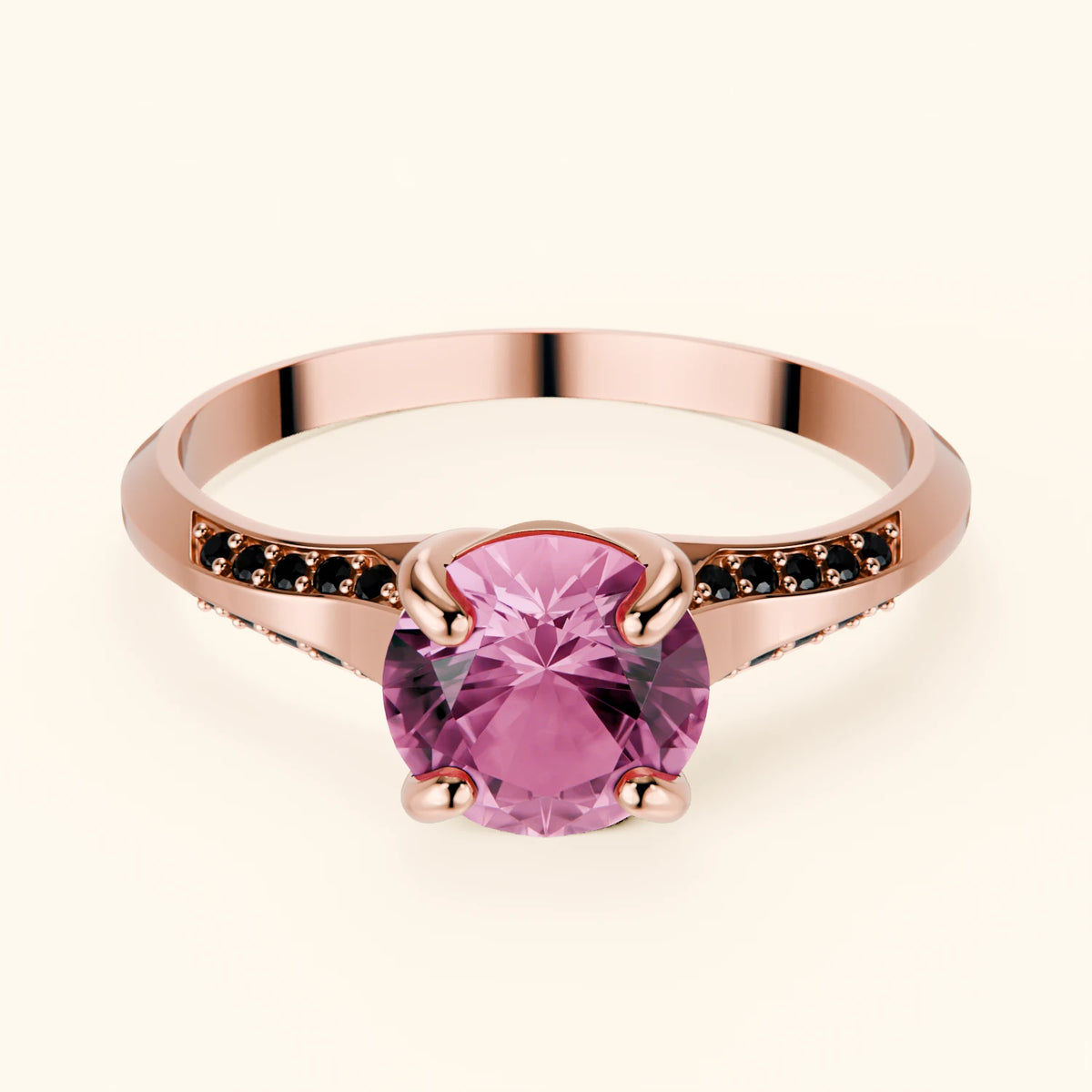 Pierścionek zaręczynowy Délié – Różowy szafir naturalny 1,10 ct, kamienie boczne: czarny diament