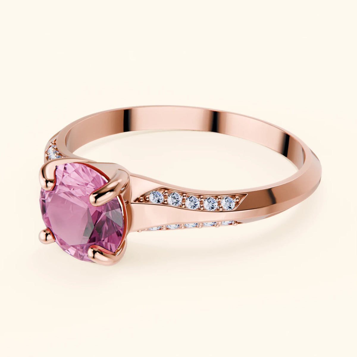 Pierścionek zaręczynowy Délié – Różowy szafir naturalny 1,10 ct, kamienie boczne: diament naturalny