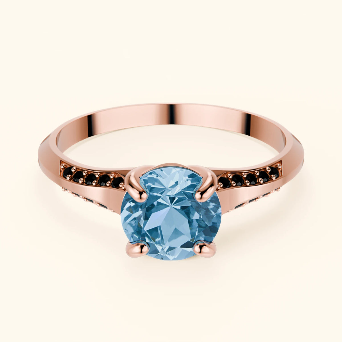 Engagement Ring Délié - 0.85ct Swiss Blue Topaz with Black Diamond Side Stones
