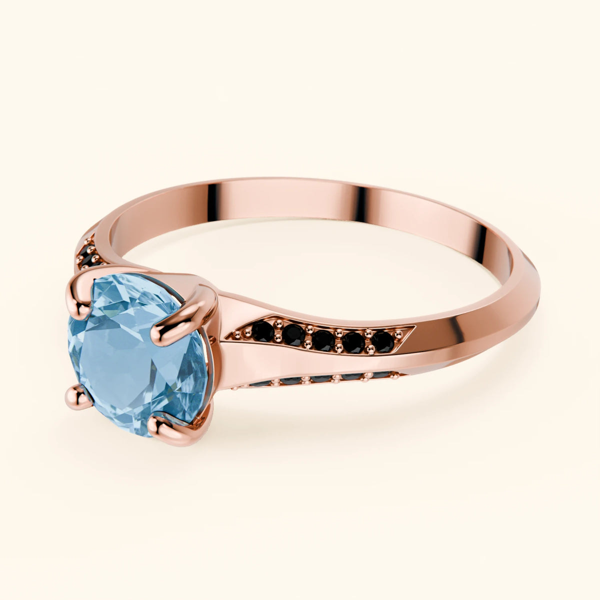 Engagement Ring Délié - 0.85ct Swiss Blue Topaz with Black Diamond Side Stones